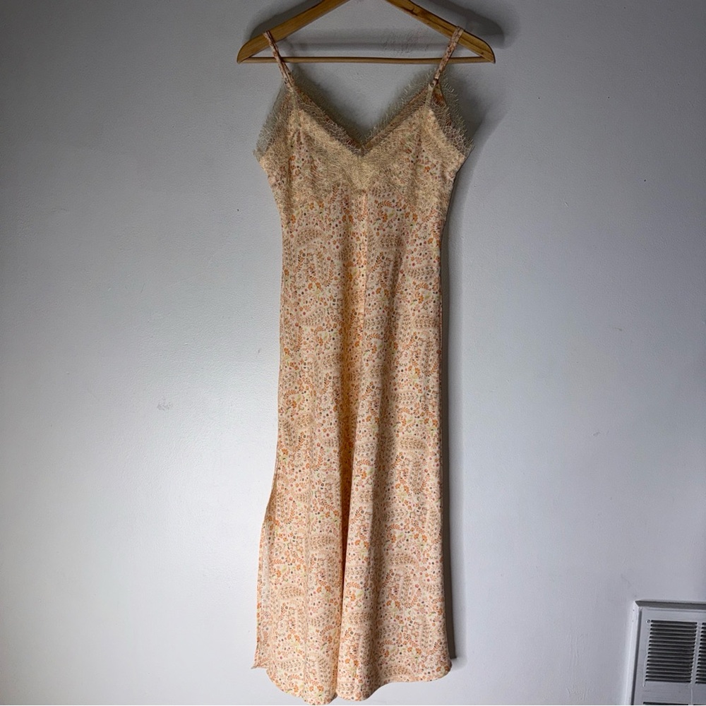 loft paisley Lace Trim Midi Slip Dress Orange 00P - Picture 2 of 6